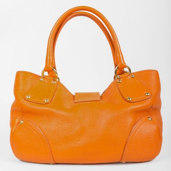Prada Daino Push-Lock Orange Leather Tote - Picture 4 of 11